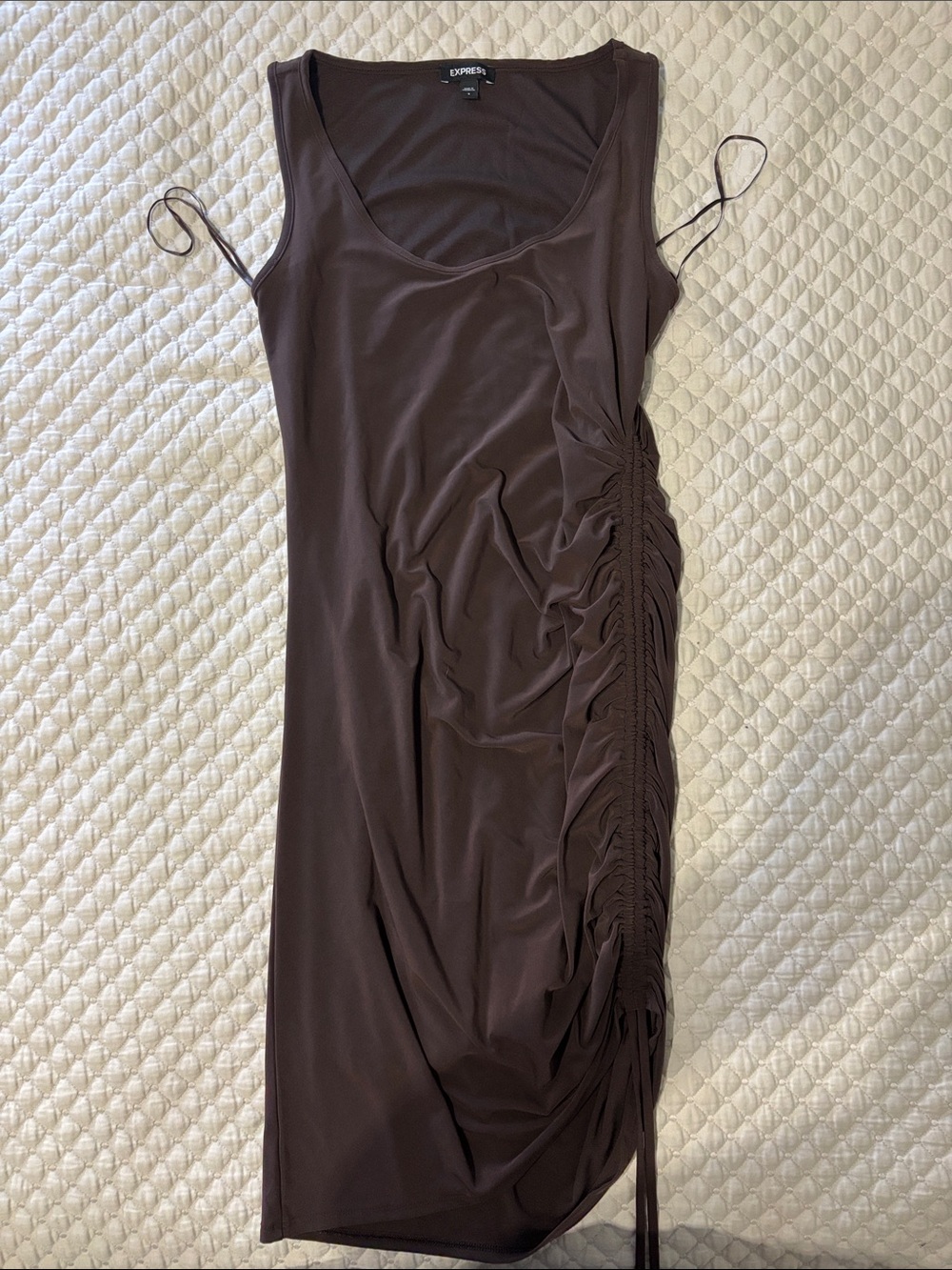 Express Chocolate Brown Ruched Side Midi Tank Dress